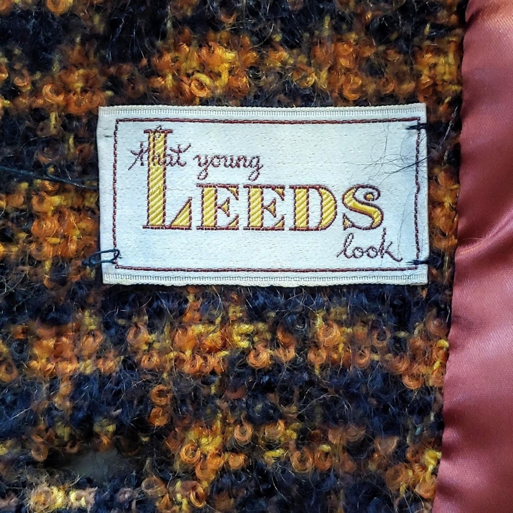 Vintage Brown & Mustard Plaid Wool Pea Coat - Picture 6 of 8